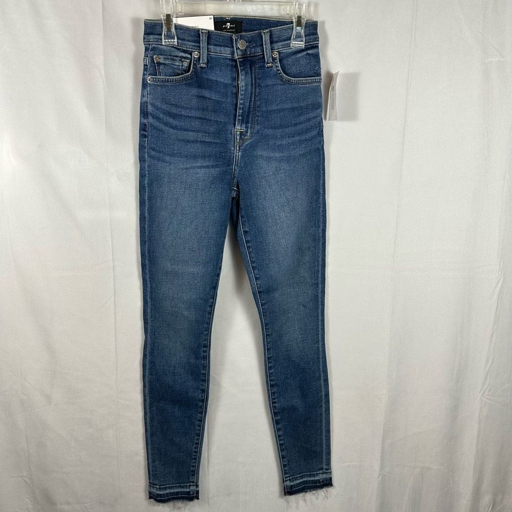 NWT 7 For All Mankind High Waist Skinny Ankle Denim Jeans with Let Down Hem 24